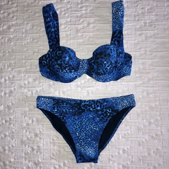 blue animal print bikini